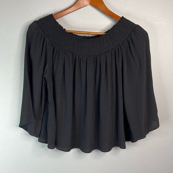 Talula Aritzia Marcilly Off The Shoulder Top Black Smock Elastic Draped Flowy S - Picture 12 of 12